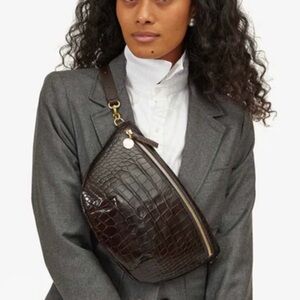 Clare V Croc-Embossed Leather Crossbody Belt Bag - Dark Brown